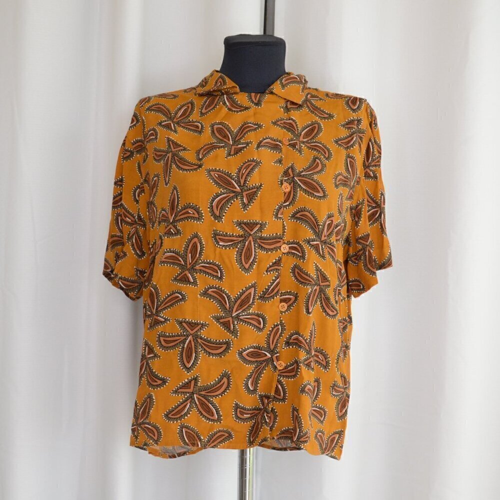 Vintage Printed Button Up Short Sleeve Shirt Sz M